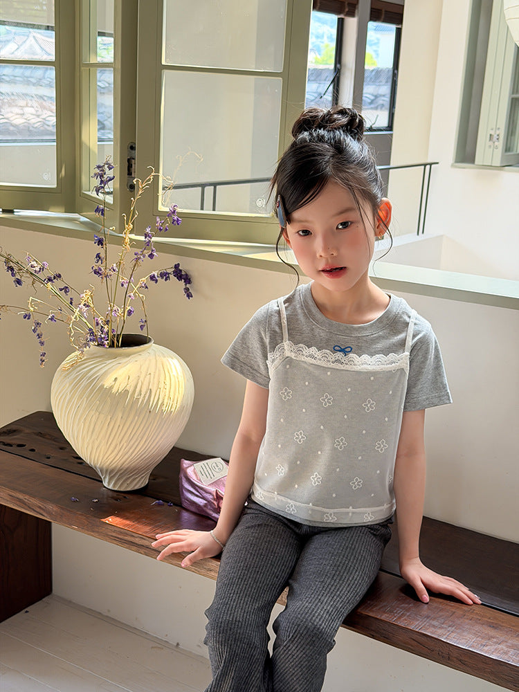 【100-170cm】疊穿氛圍感仙氣小花刺繡蕾絲小背心