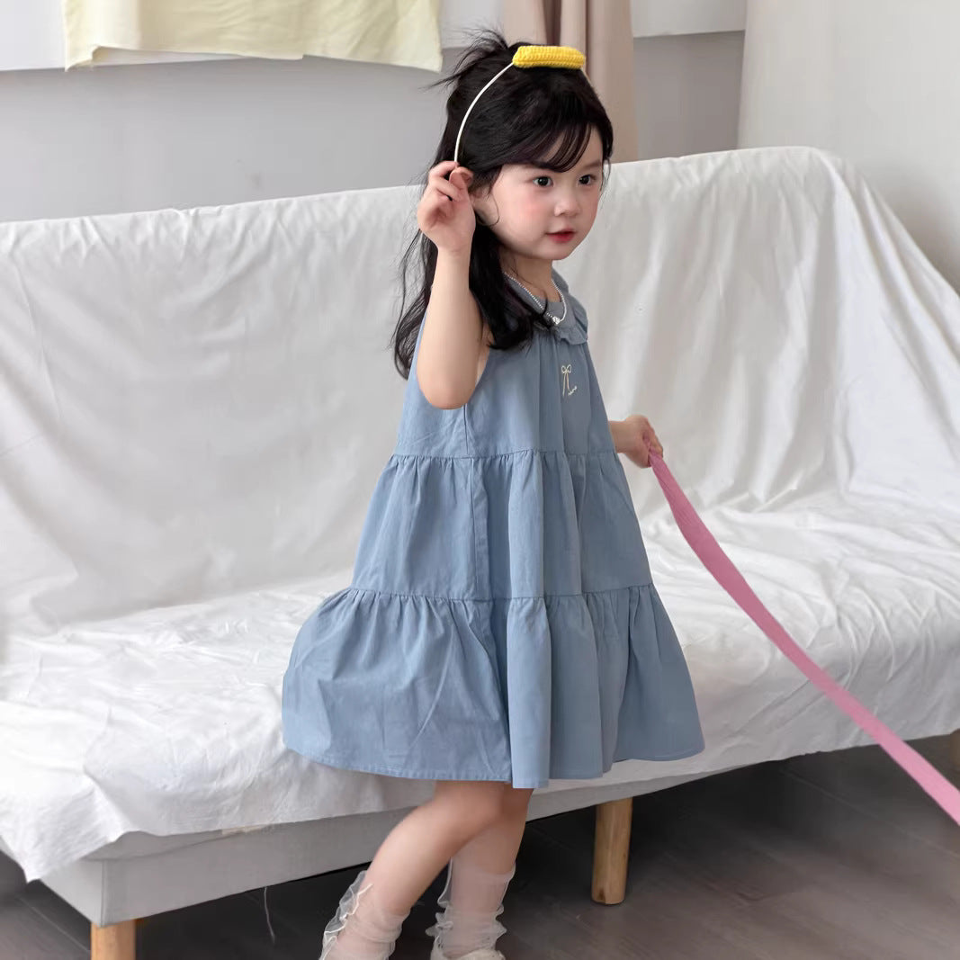 【90-140cm】韓版花邊領背心裙