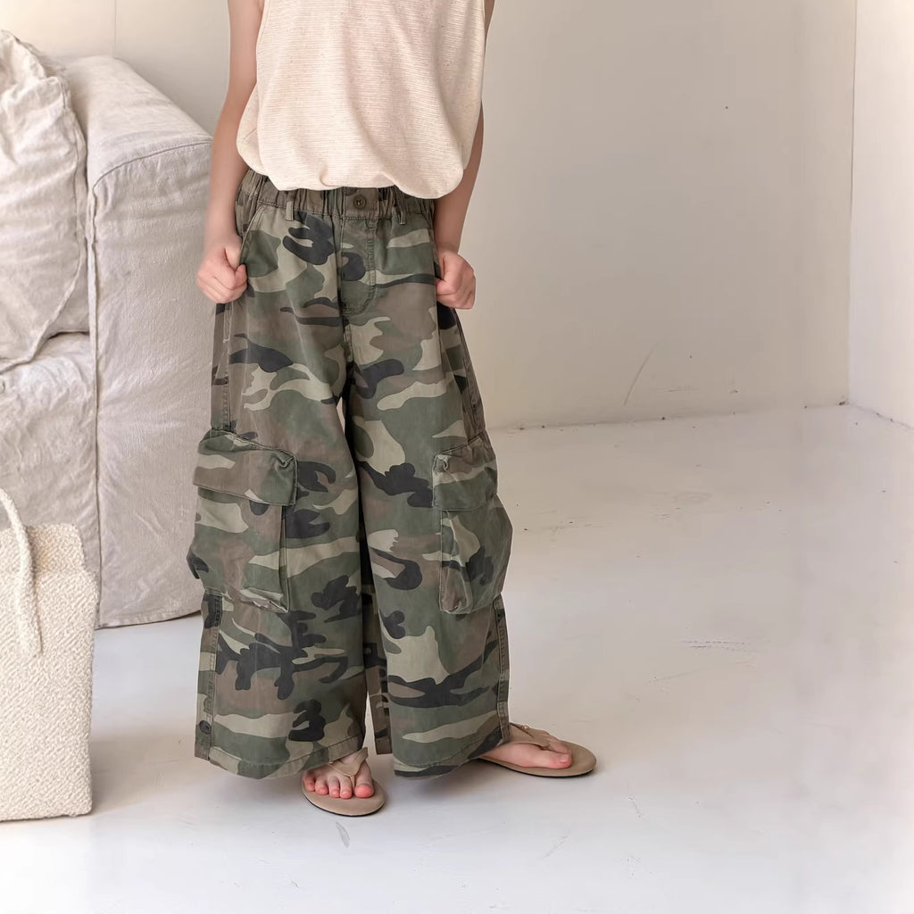 【100-160cm】韓版迷彩休閒工裝褲
