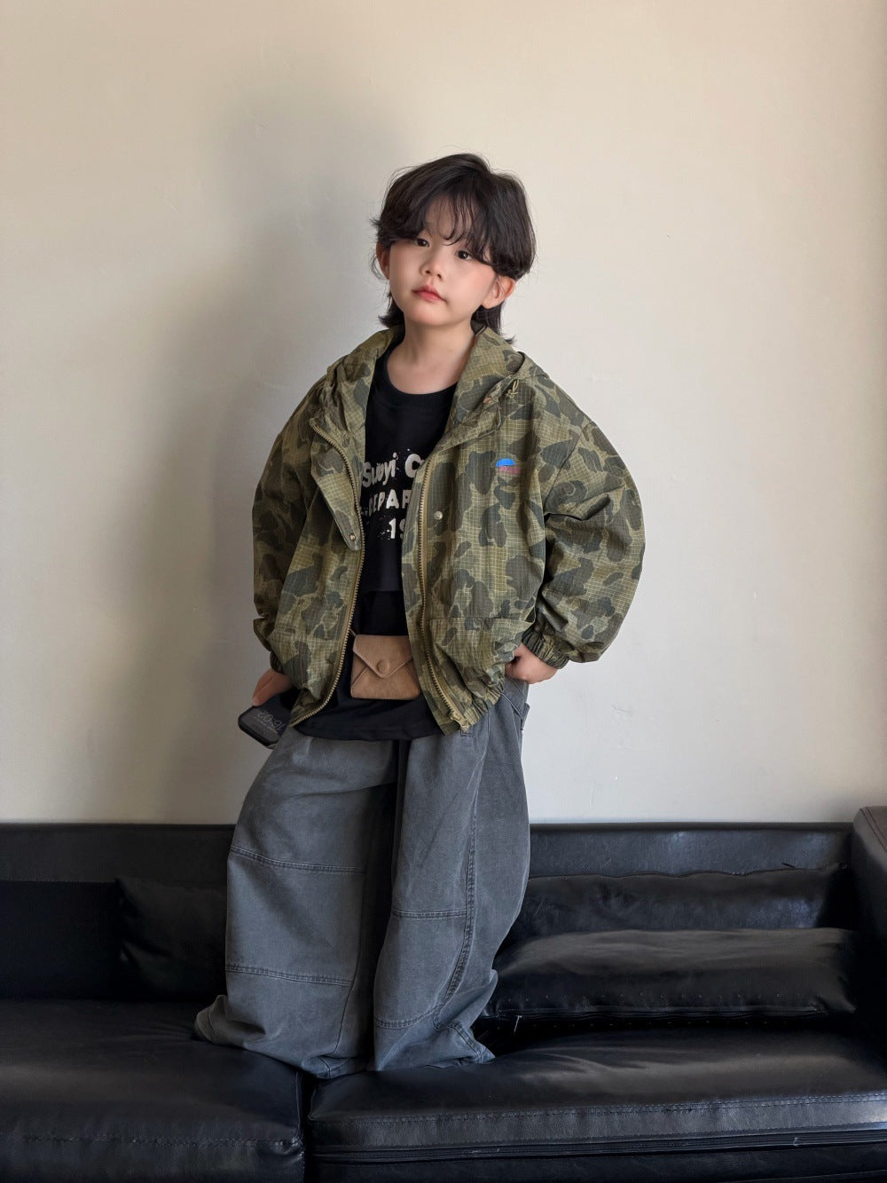 【90-150cm】迷彩連帽外套|砂洗棉布褲