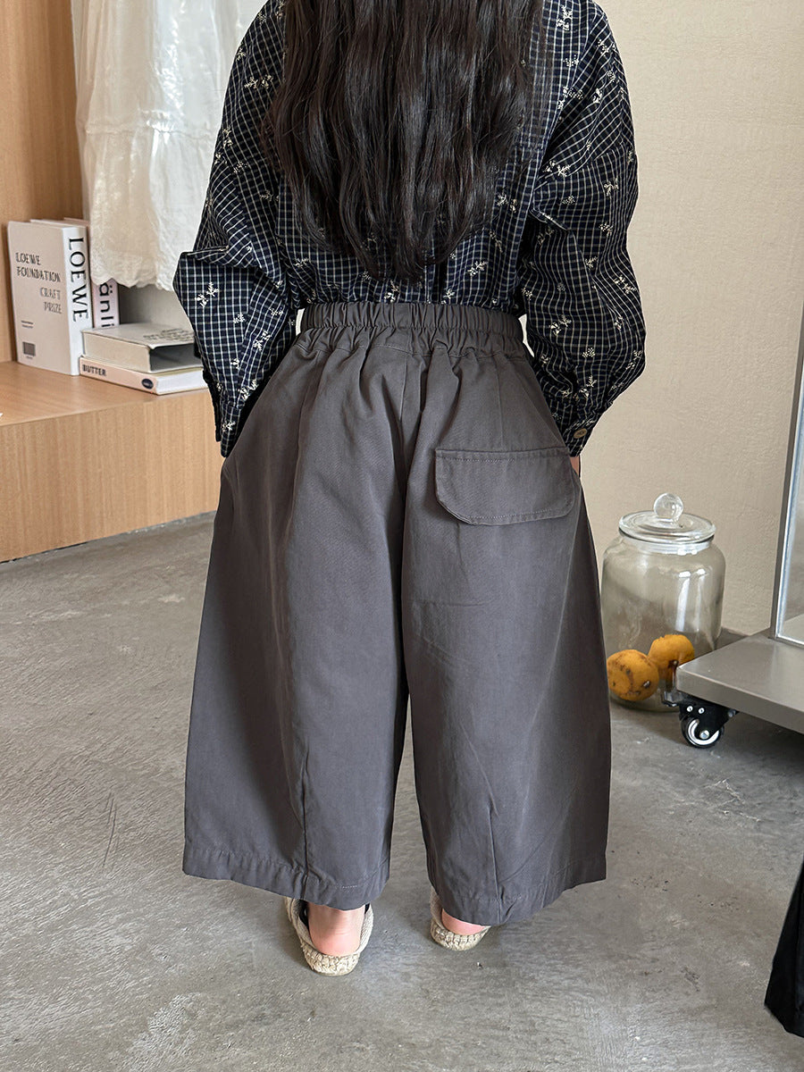【80-140cm】簡約棉布寬鬆八分直筒褲