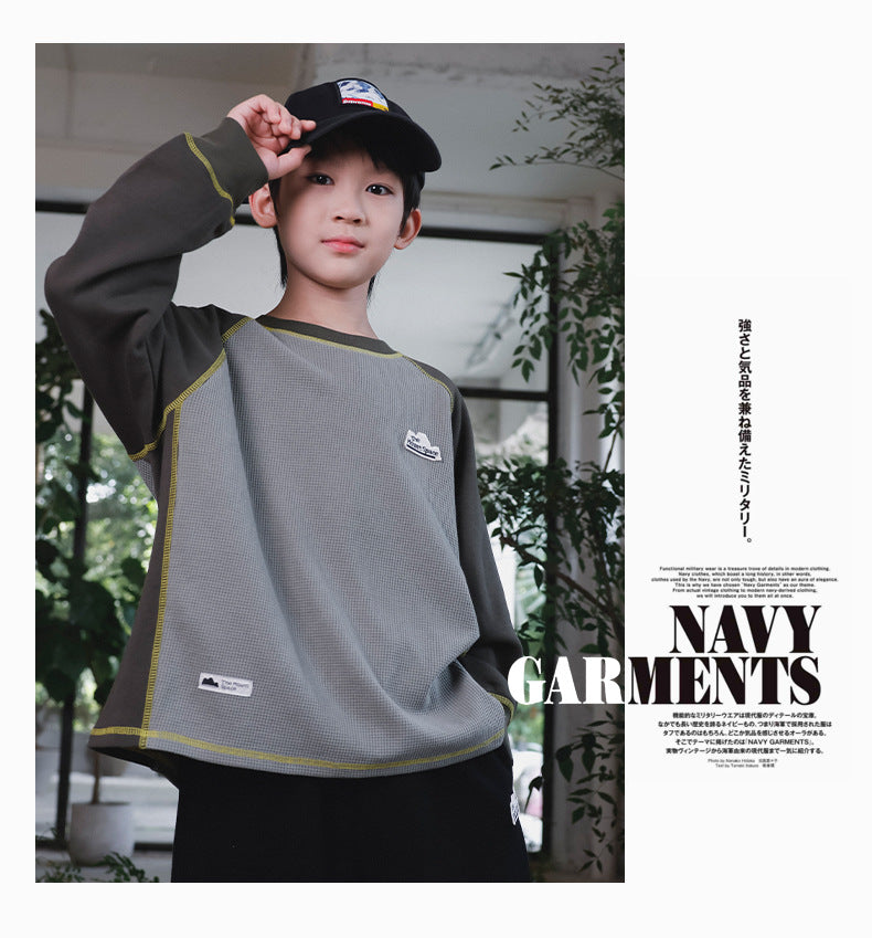 【現貨 110cm】華夫格拼接上衣