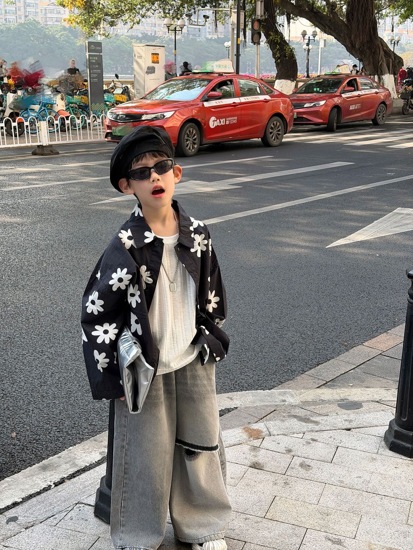 【90-160cm】美式復古GD同款花朵襯衫