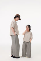 【90-150cm / M.L】【親子裝】日系花苞腰條紋寬褲