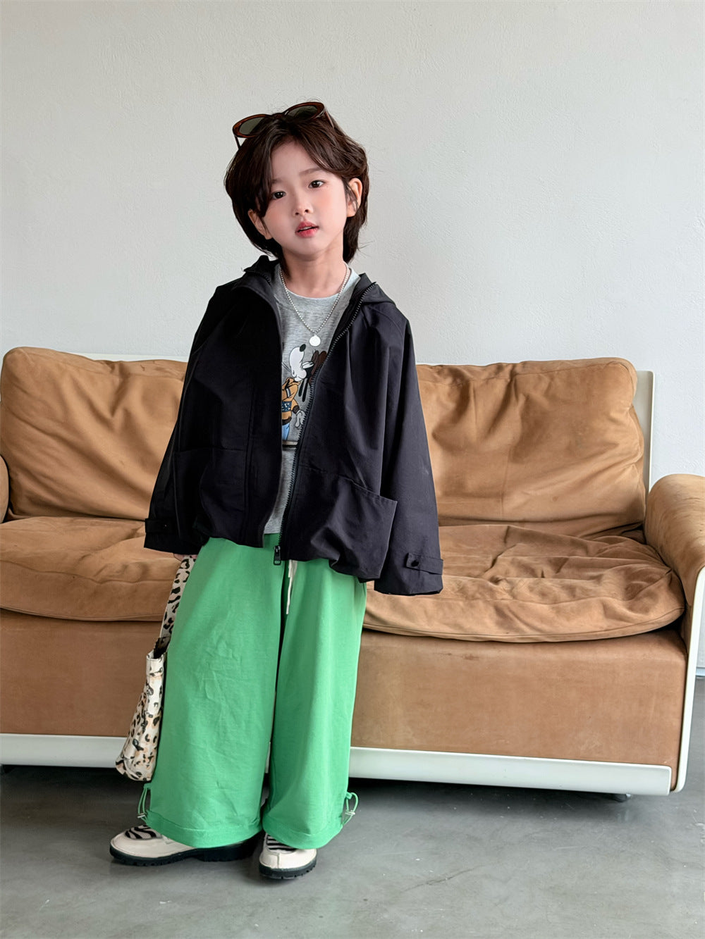 【90-150cm】韓版連帽設計感拉鍊風衣外套