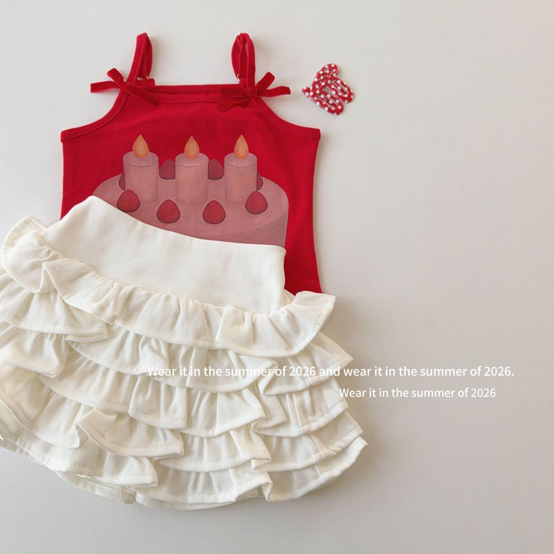 【90-150cm】立體小蛋糕紅色T