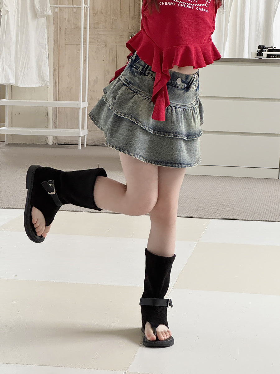 【100-150cm】美式辣妹牛仔百褶裙