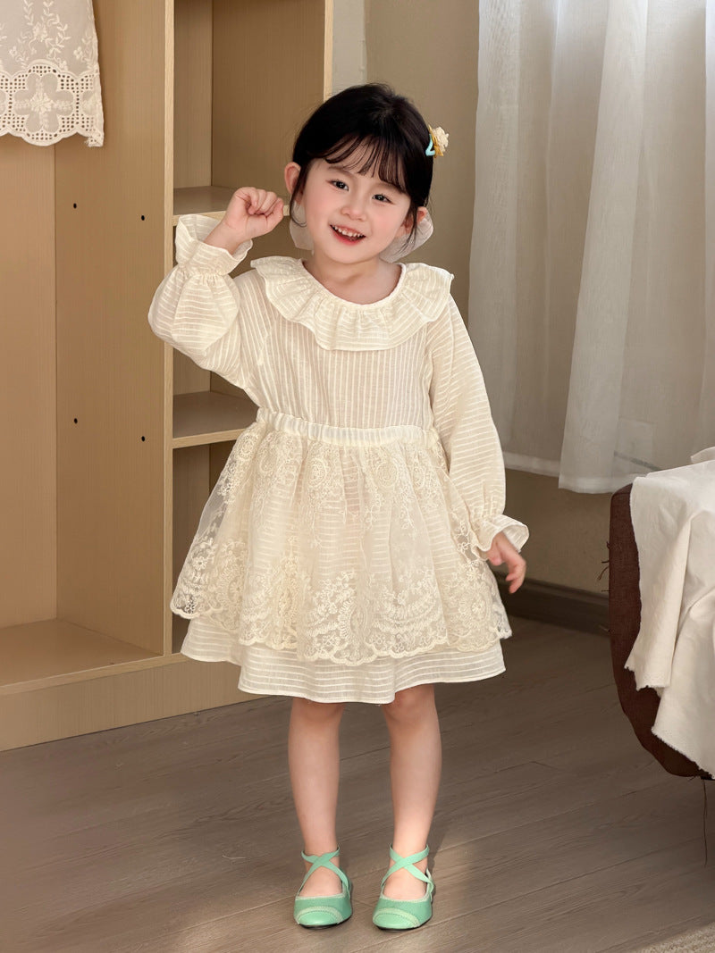 【90-140cm】拼接蕾絲連身裙