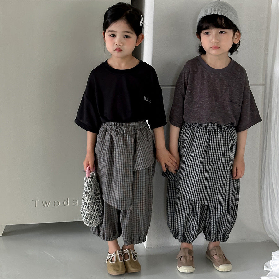 【80-140cm】棉麻不規則字母半袖T