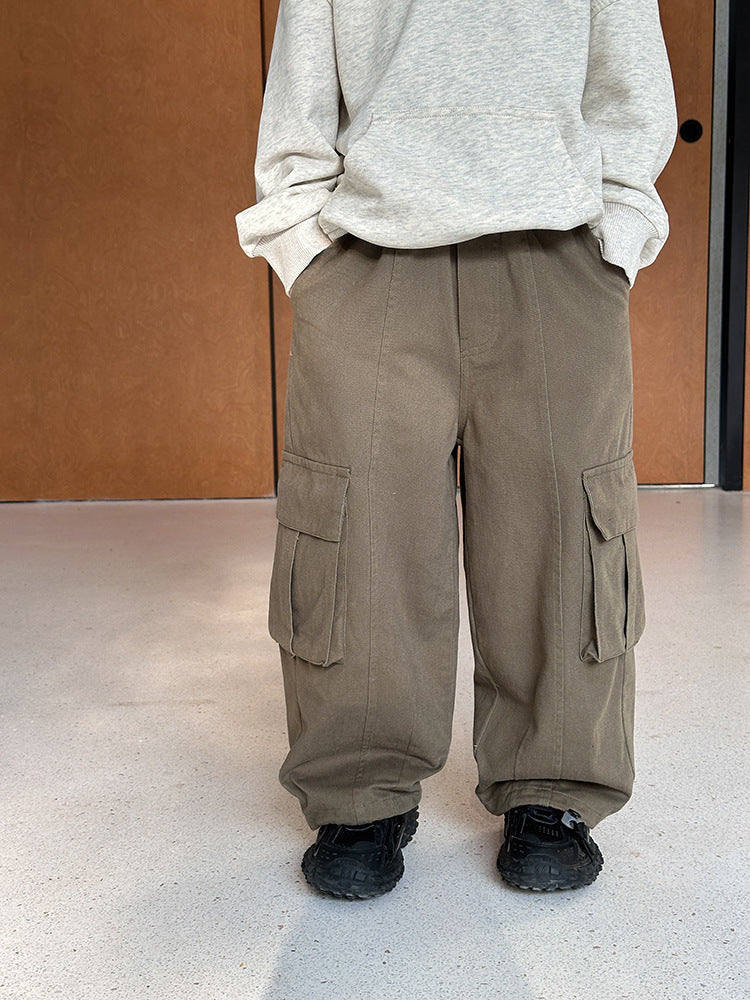 【100-170cm】水洗全棉帥氣口袋工裝褲