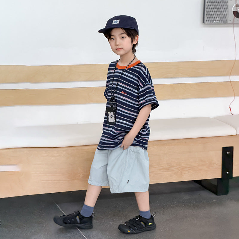 【100-170cm】撞色條紋涼爽短袖