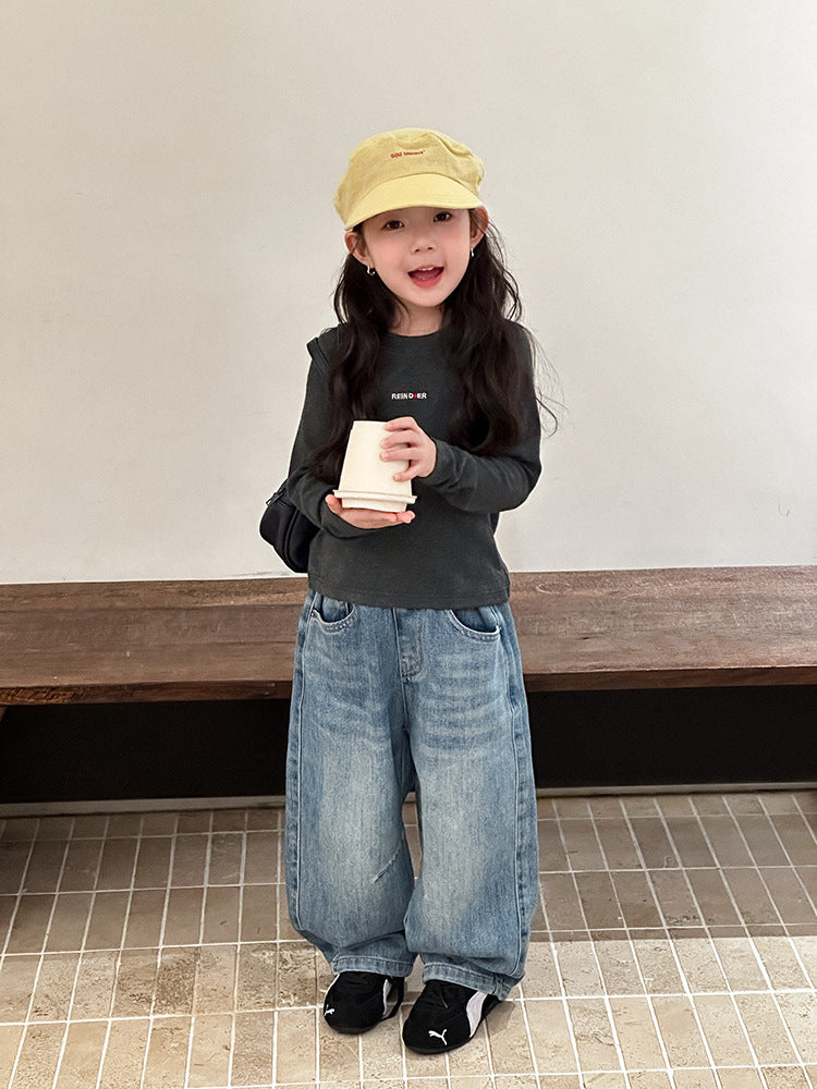 【現貨 110cm】拼接做舊牛仔褲