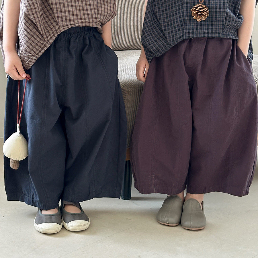 【80-140cm】純色拼接九分褲