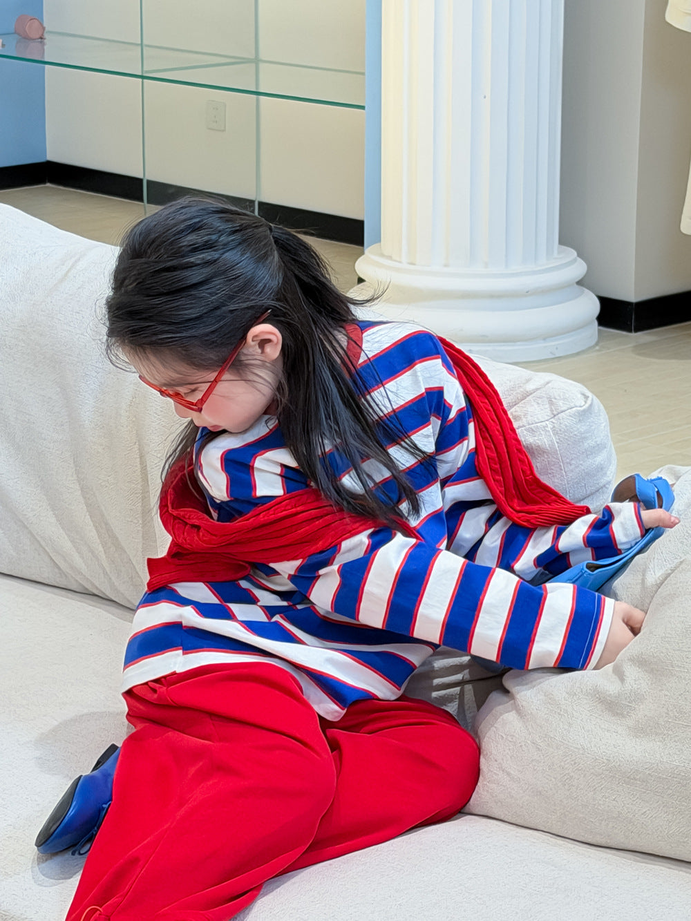 【100-160cm】韓版後背字母條紋T