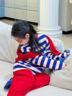 【100-160cm】韓版後背字母條紋T