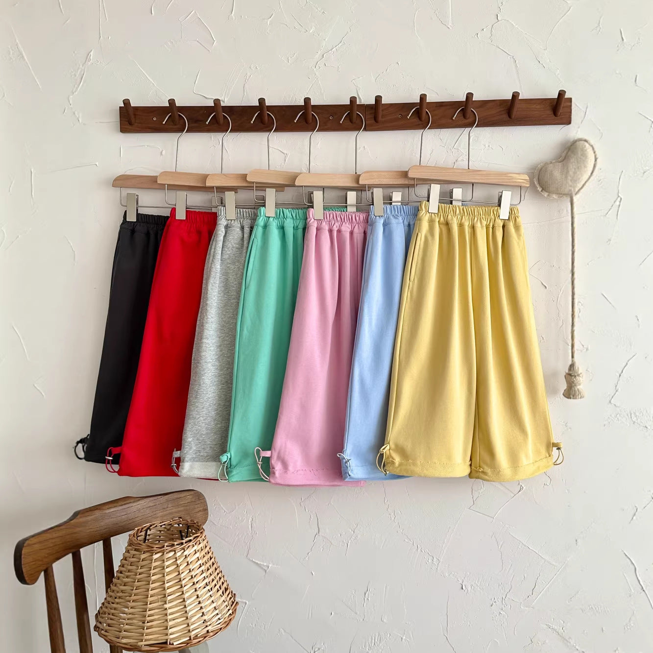 【100-160cm】純色抽繩兩穿百搭寬鬆褲