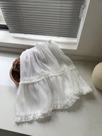【100-160cm】韓版純色花邊半身裙
