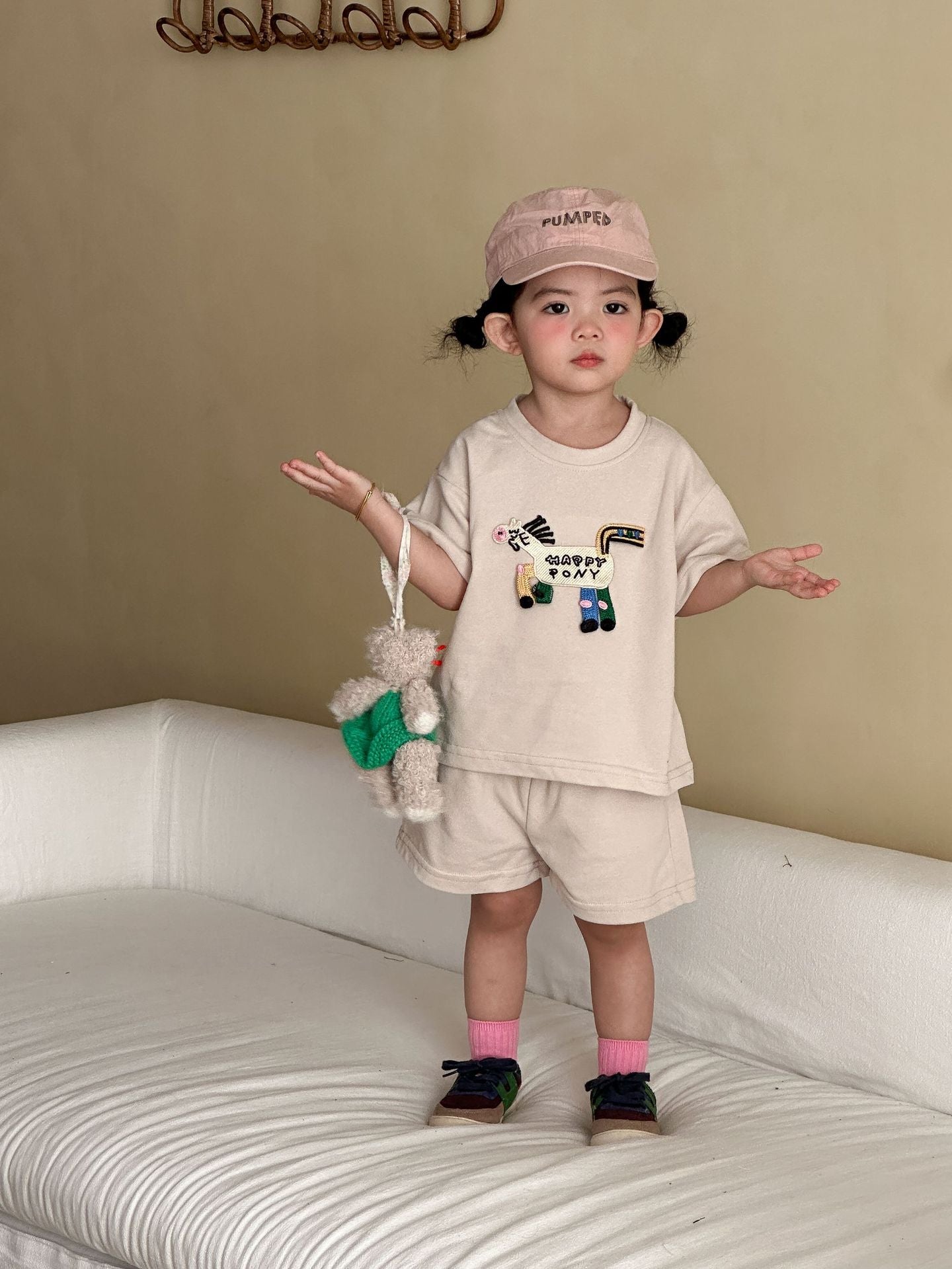 【80-150cm】立體小馬兒休閒短褲套裝