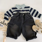 【現貨 90cm】純色口袋工裝牛仔直筒褲