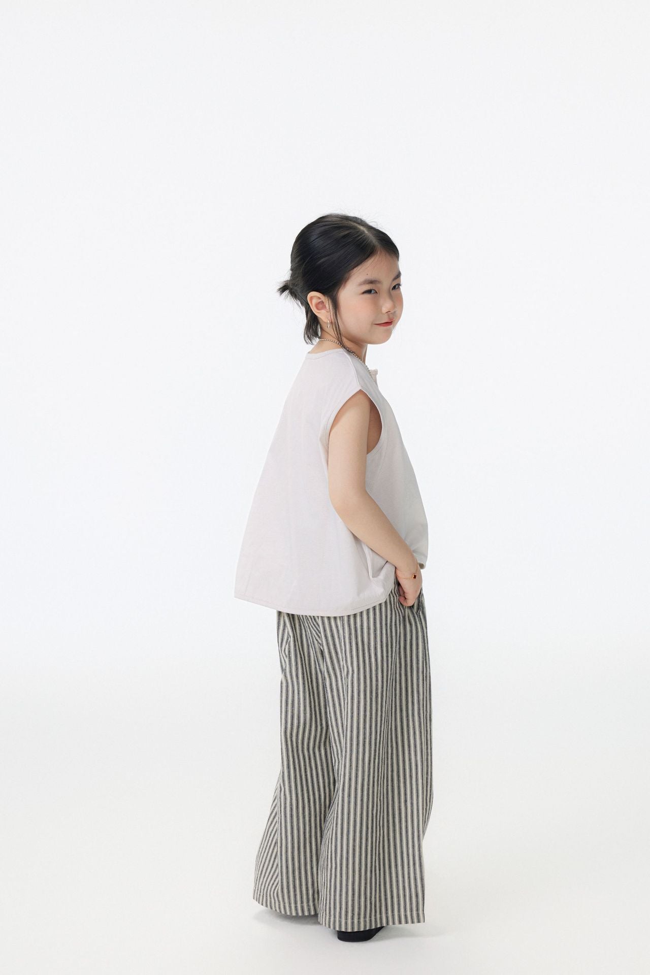 【90-150cm / M.L】【親子裝】日系花苞腰條紋寬褲