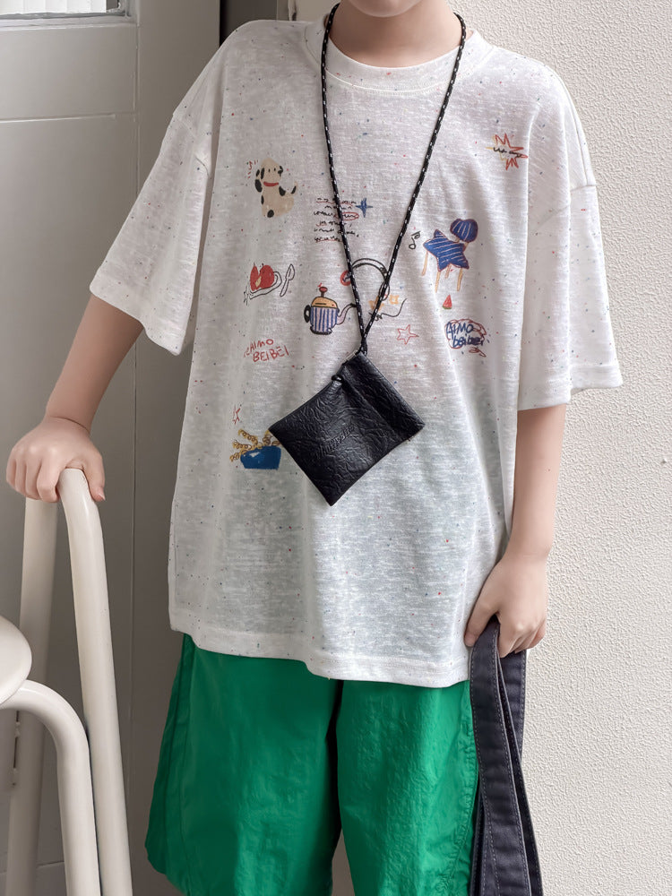 【100-170cm】軟糯舒適可愛卡通彩點雪花棉涼感T
