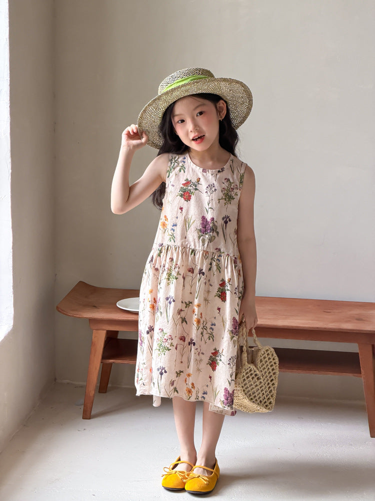 【100-170cm】韓系碎花中長款度假風背心裙