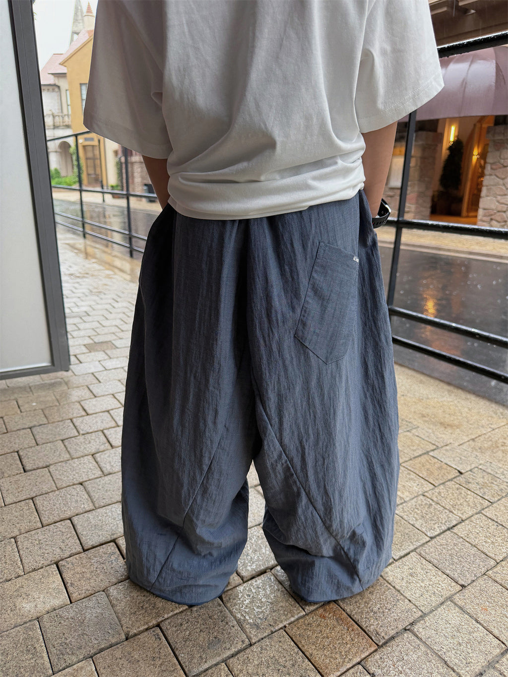 【100-160cm】輕薄透氣寬鬆闊腿褲
