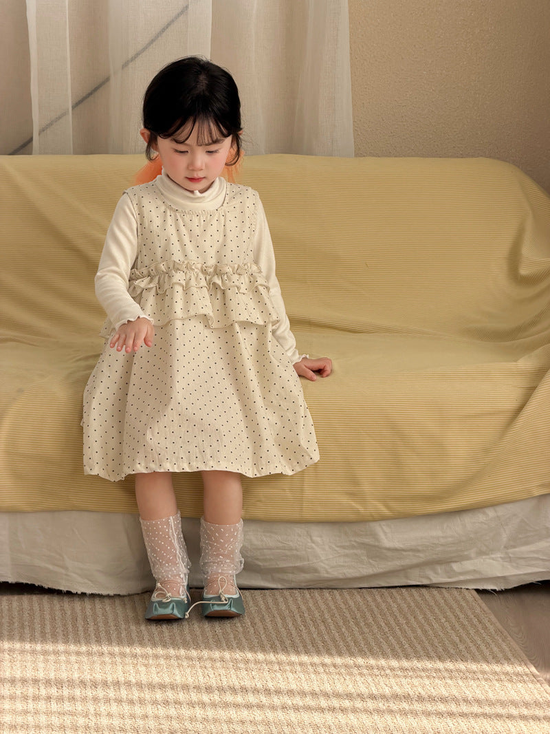 【90-140cm】波點荷葉邊棉布連身裙