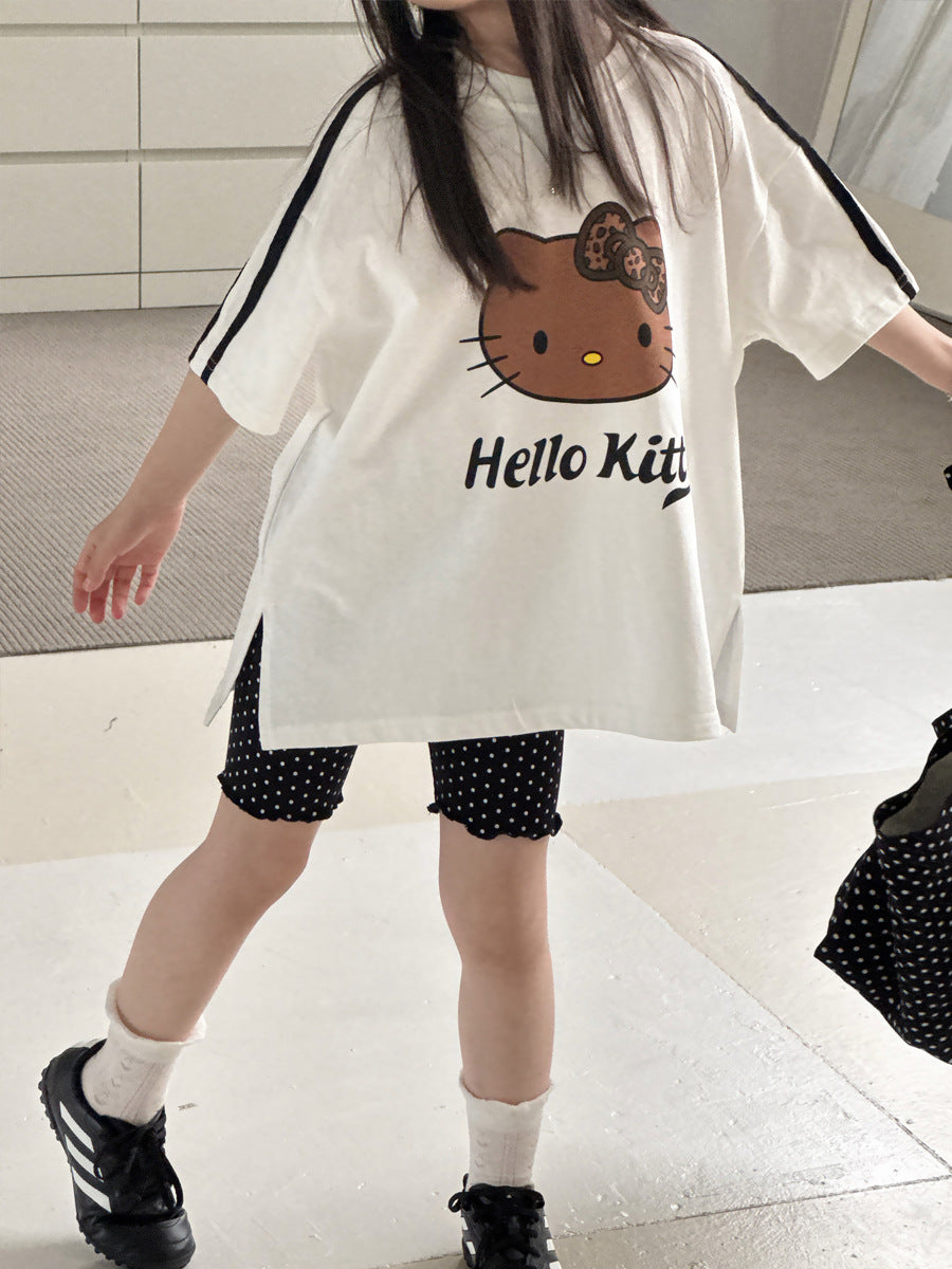 【100-150cm】韓版寬鬆豹紋KT短袖