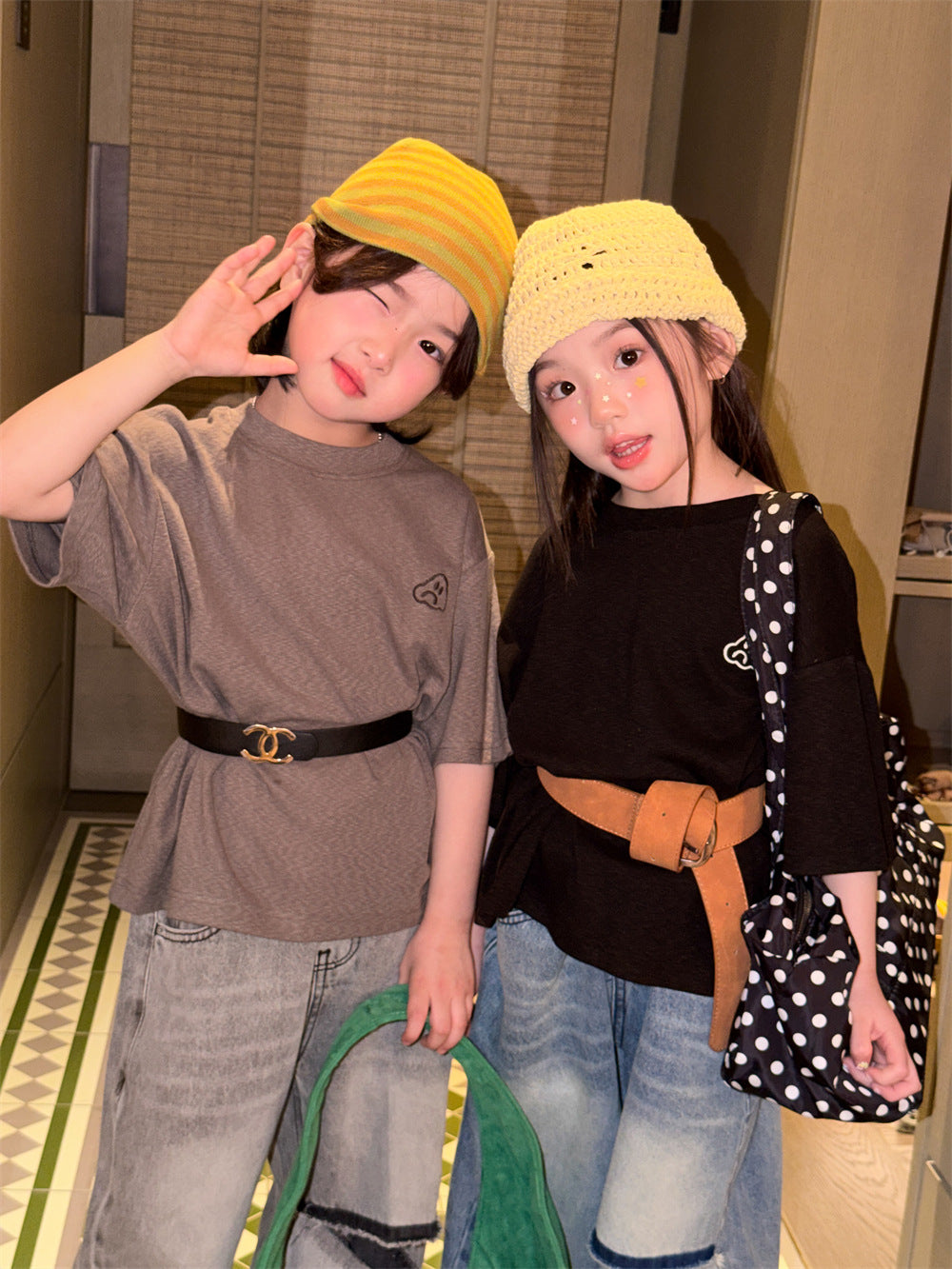 【90-150cm】韓版百搭刺繡圖案短袖