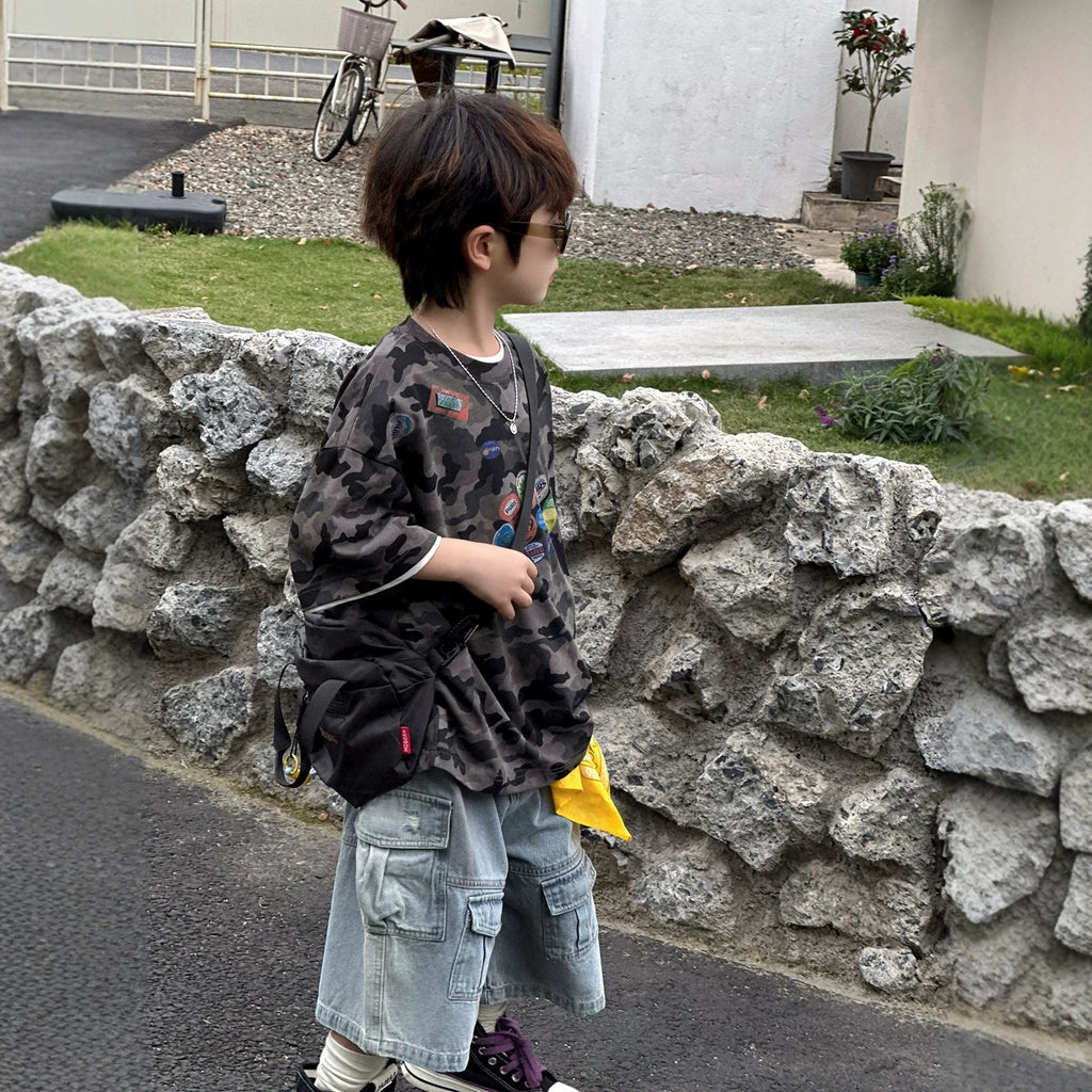 【100-160cm】迷彩數位印花短袖