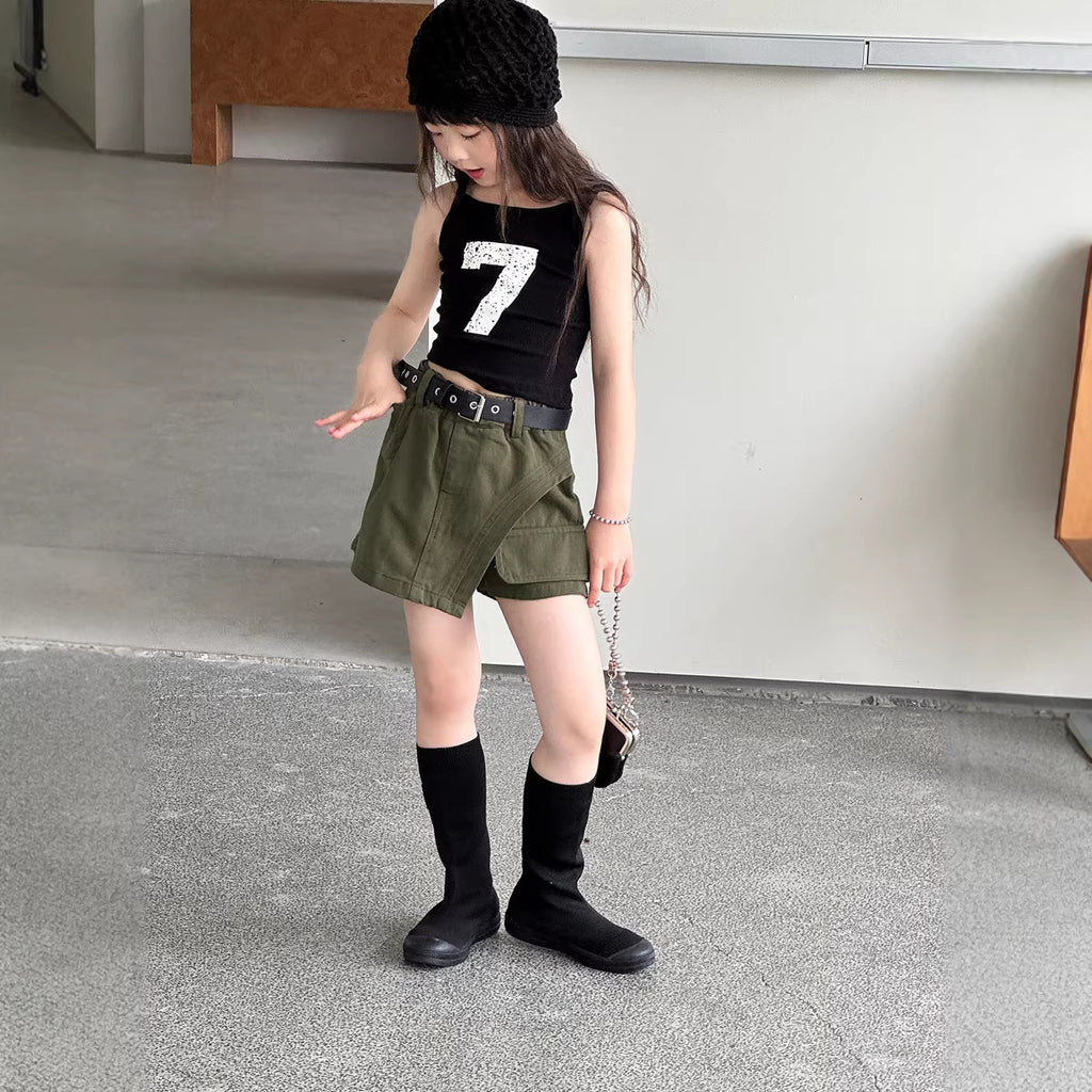 【100-150cm】數字露背短版背心
