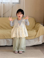 【90-140cm】韓版蕾絲網紗背心針織打底衫背心裙罩衫