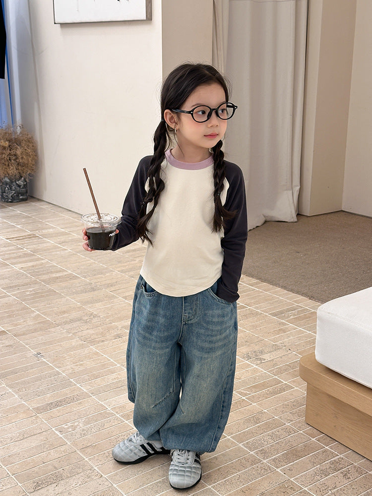 【現貨 110cm】拼接做舊牛仔褲