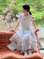 【100-160cm】韓版浪漫花邊背心裙