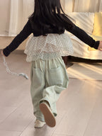 【90-140cm】(2色)波點網紗拼接公主蓬蓬裙上衣