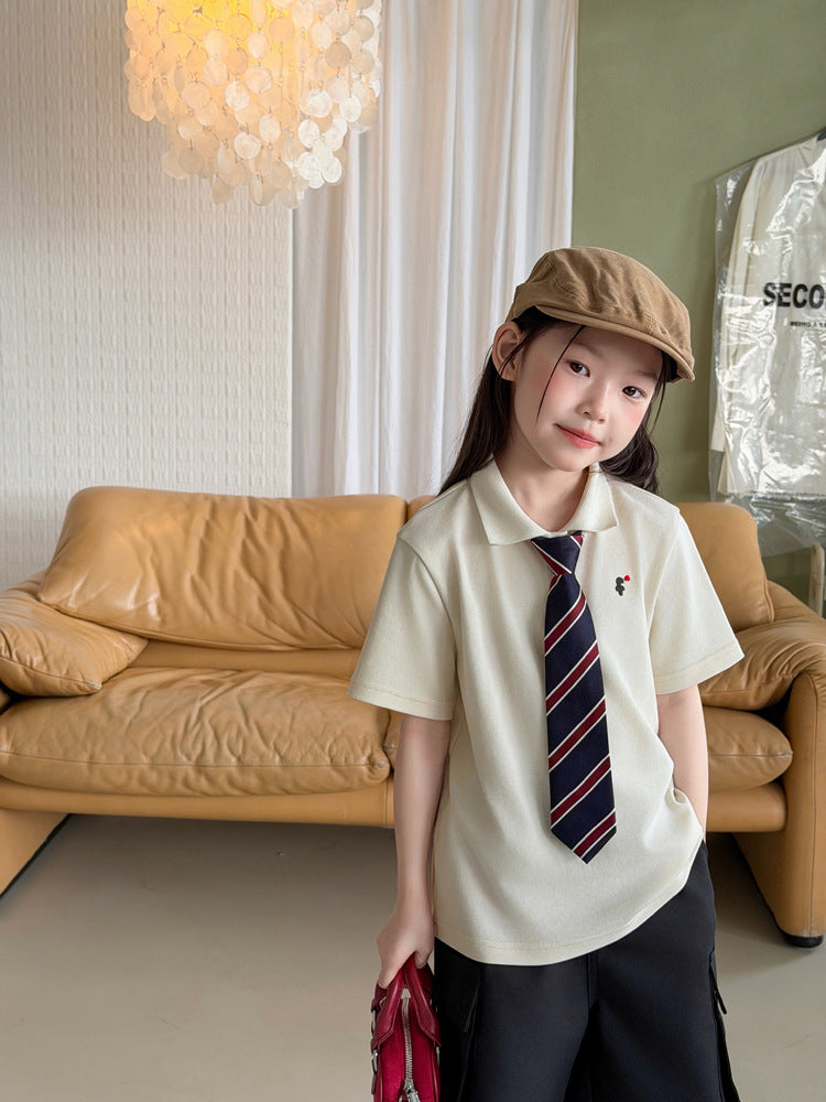 【100-170cm】學院風純色/波點翻領POLO衫