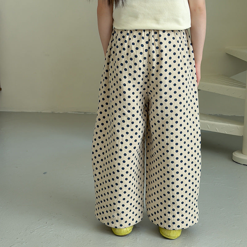 【100-170cm】寬鬆甜美棉質圓點褲子休閒波點褲
