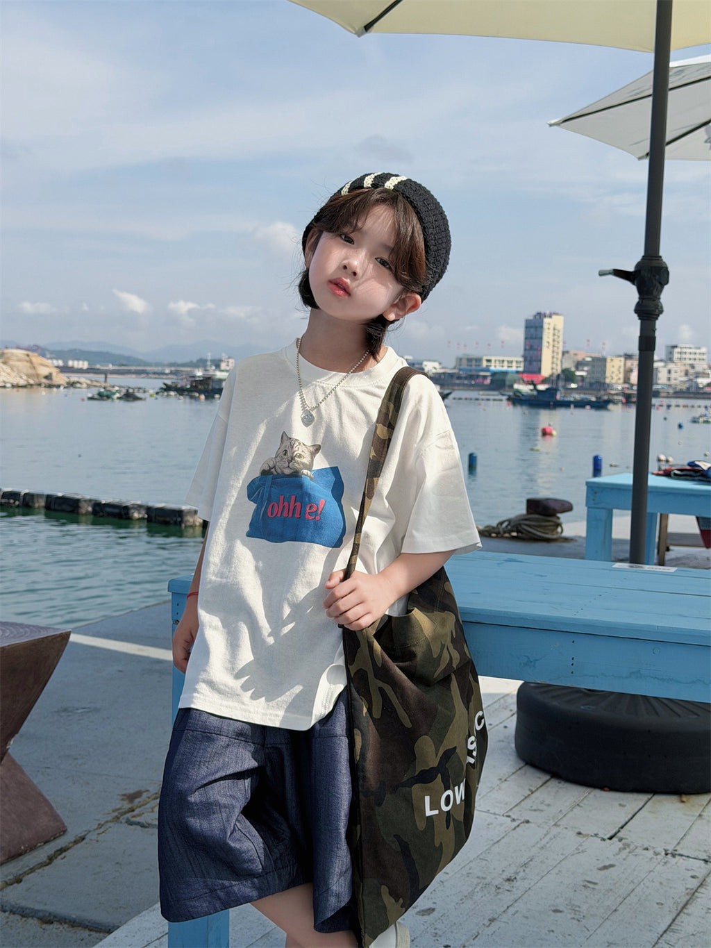 【100-160cm】韓版貓咪印花T