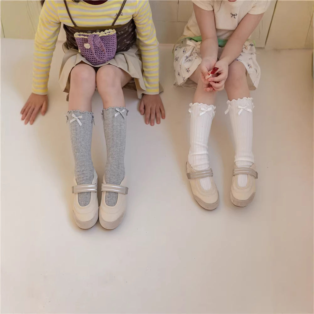 彩色多蝴蝶結木耳邊長襪
