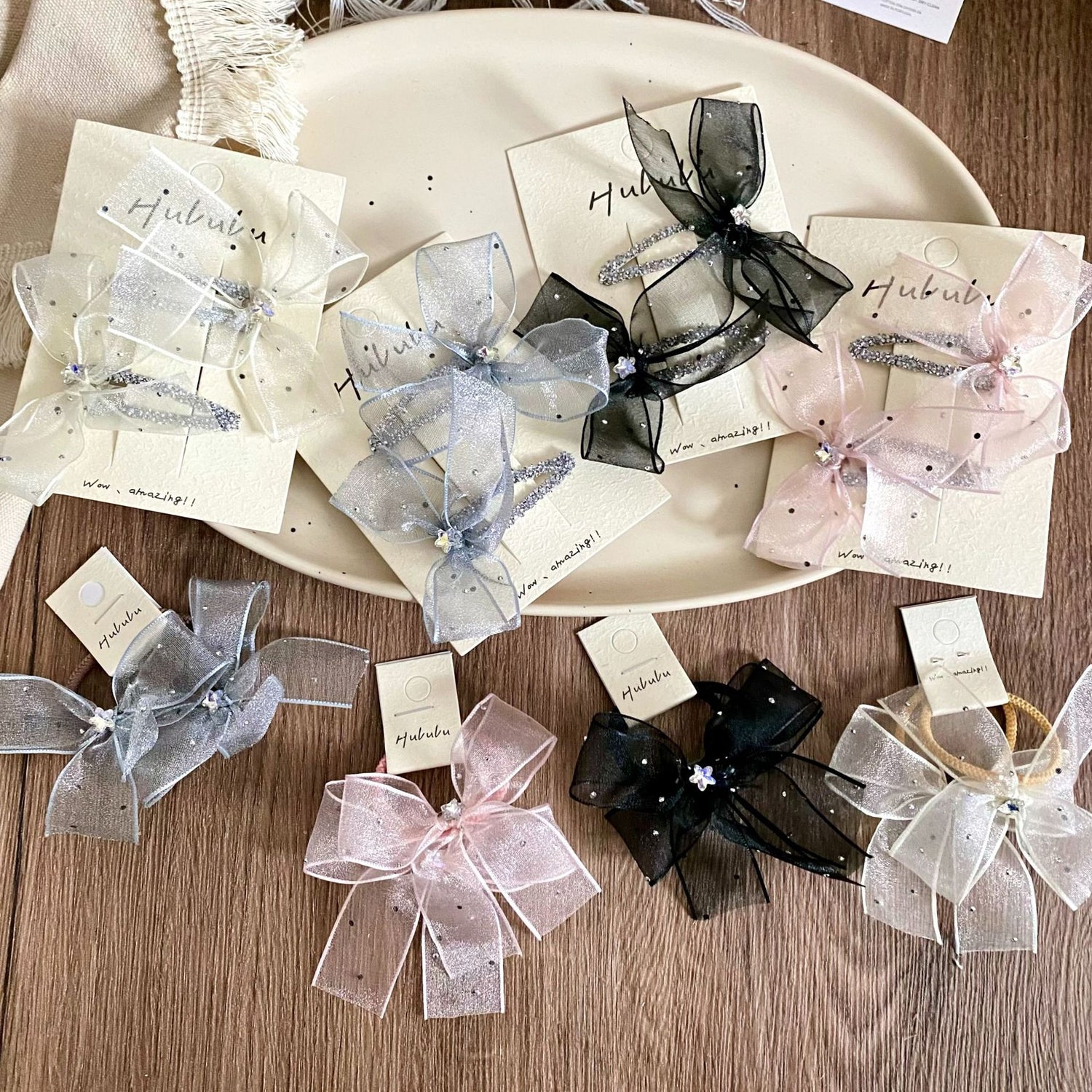 亮晶紗紗蝴蝶結髮夾髮圈