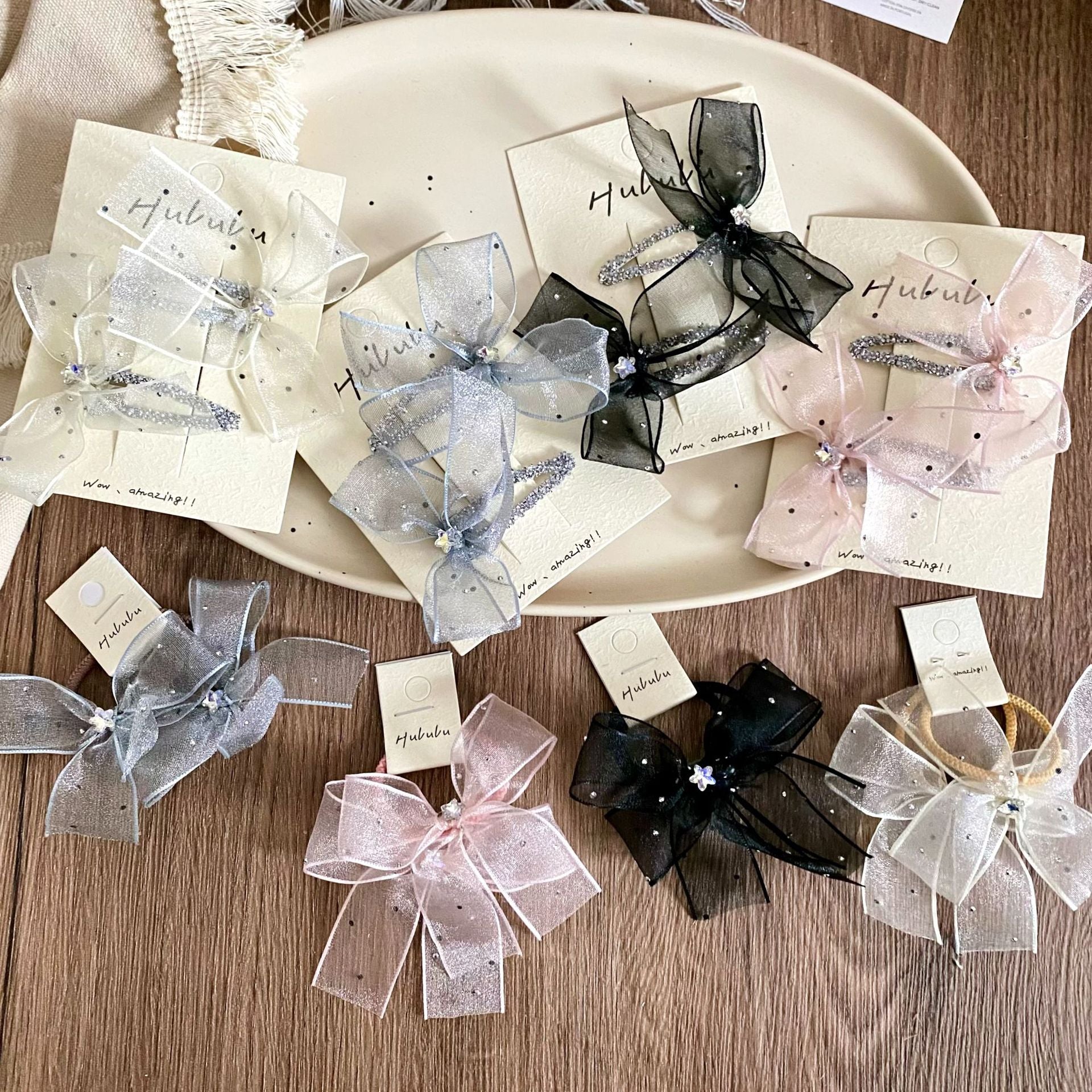 亮晶紗紗蝴蝶結髮夾髮圈