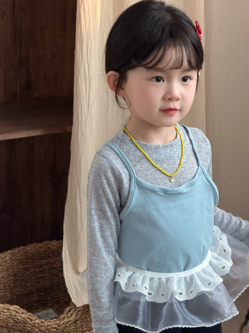 【90-140cm】韓版打底衫吊帶套裝