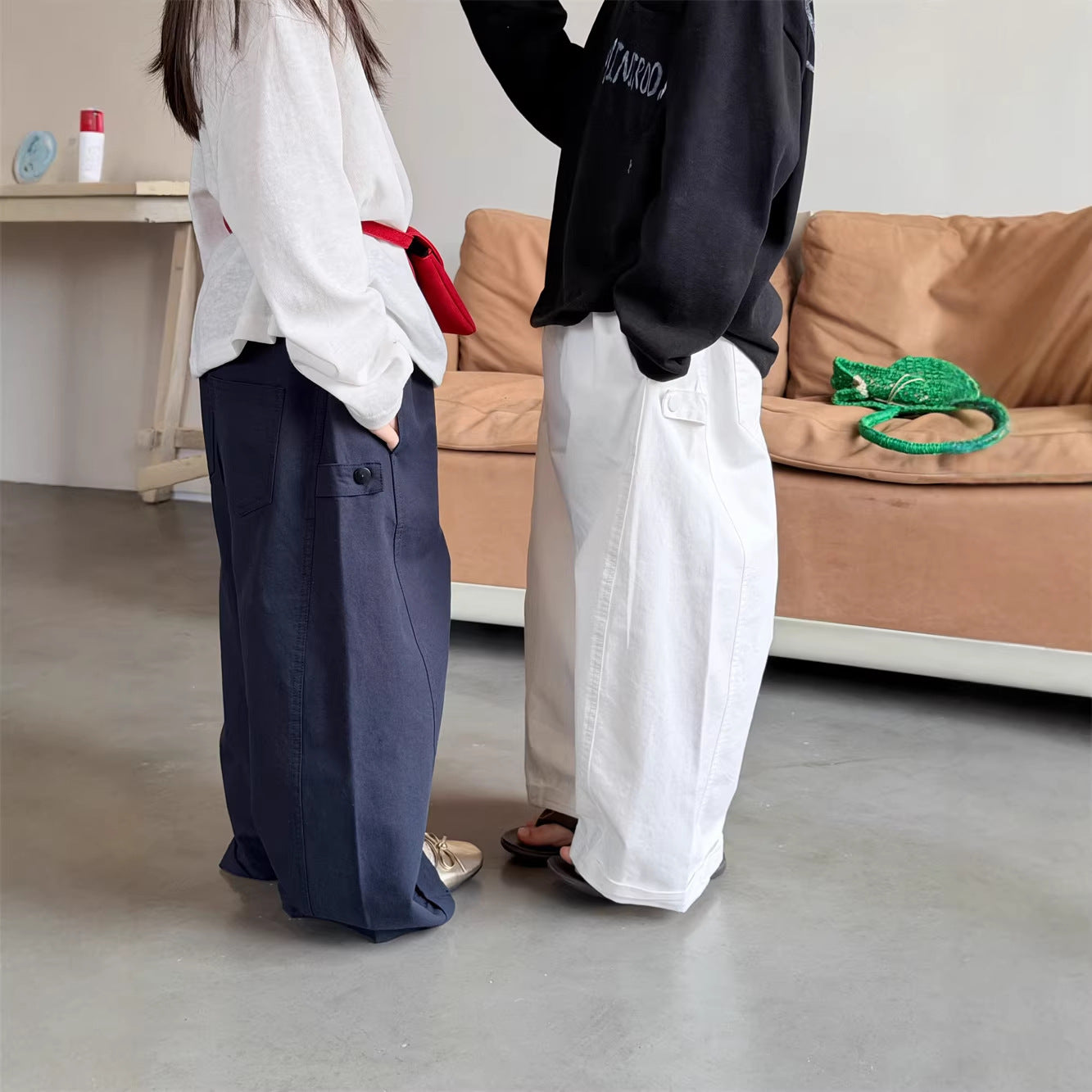 【90-150cm】韓版水洗棉直筒拼接休閒褲