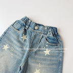 【90-150cm】復古星星印花牛仔五分中長褲