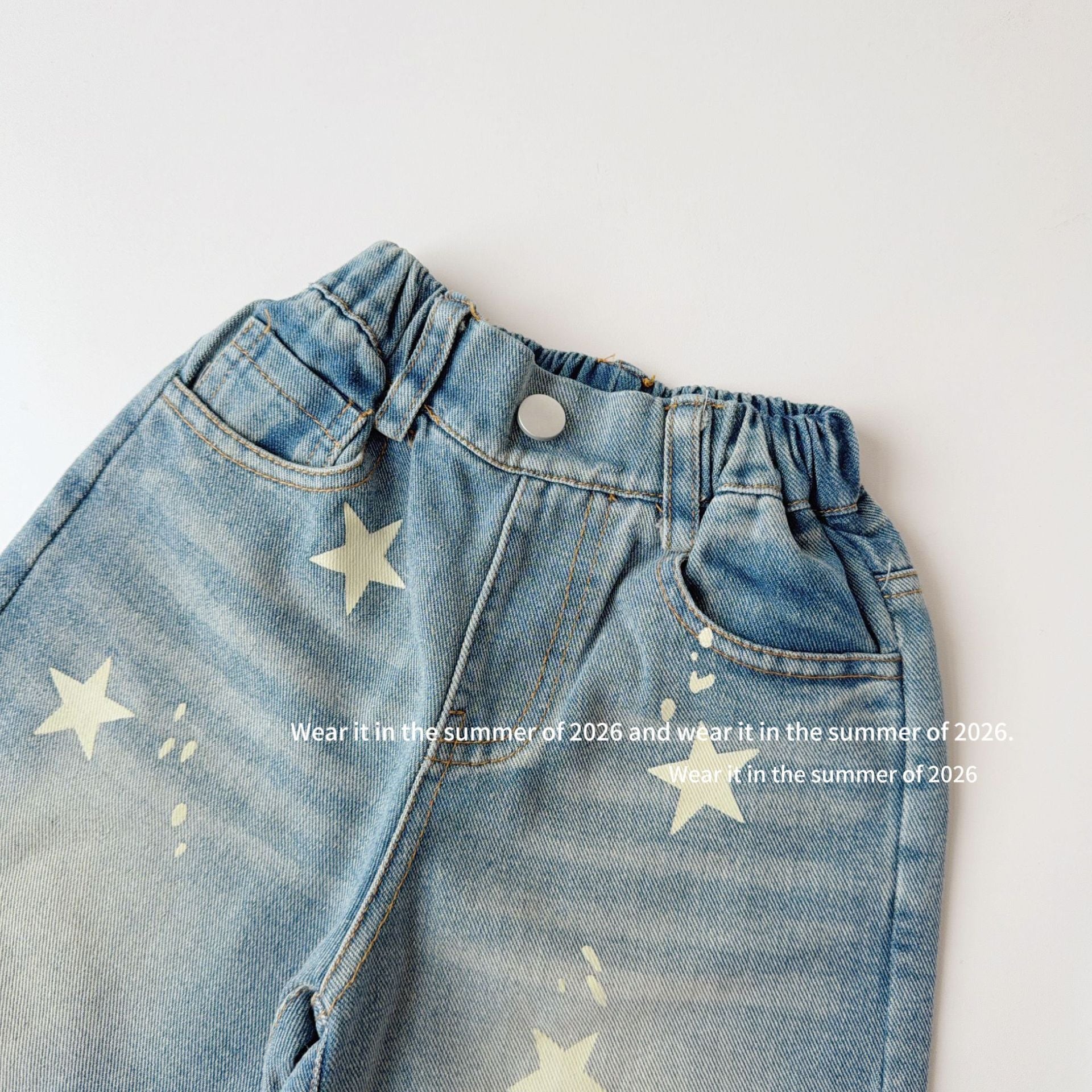 【90-150cm】復古星星印花牛仔五分中長褲