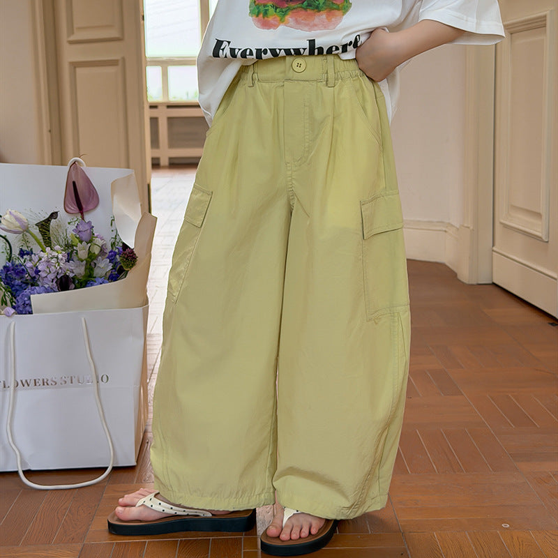 【100-170cm】3色-輕薄寬鬆口袋工裝休閒褲