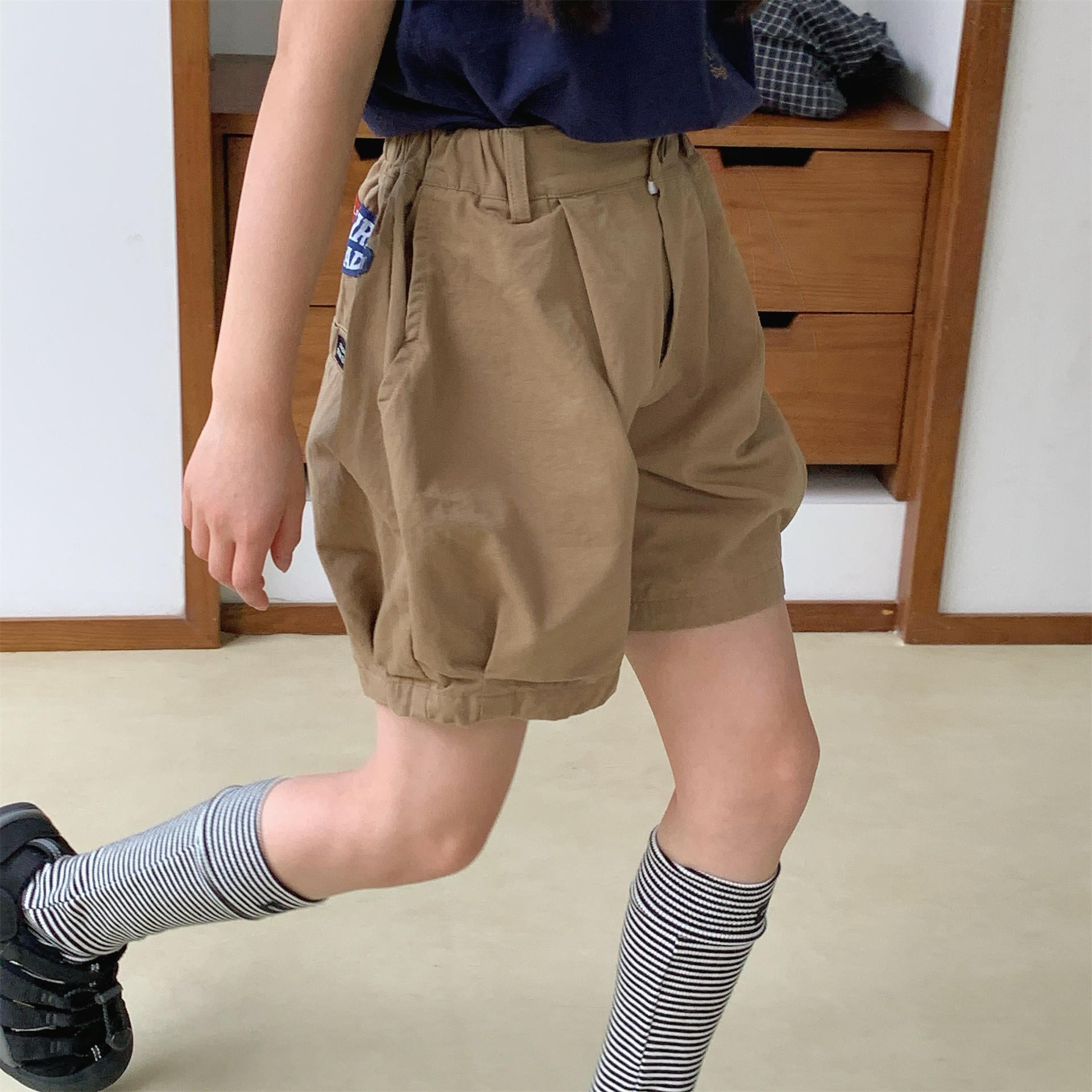 【80-130cm】3色-美式貼布休閒短褲