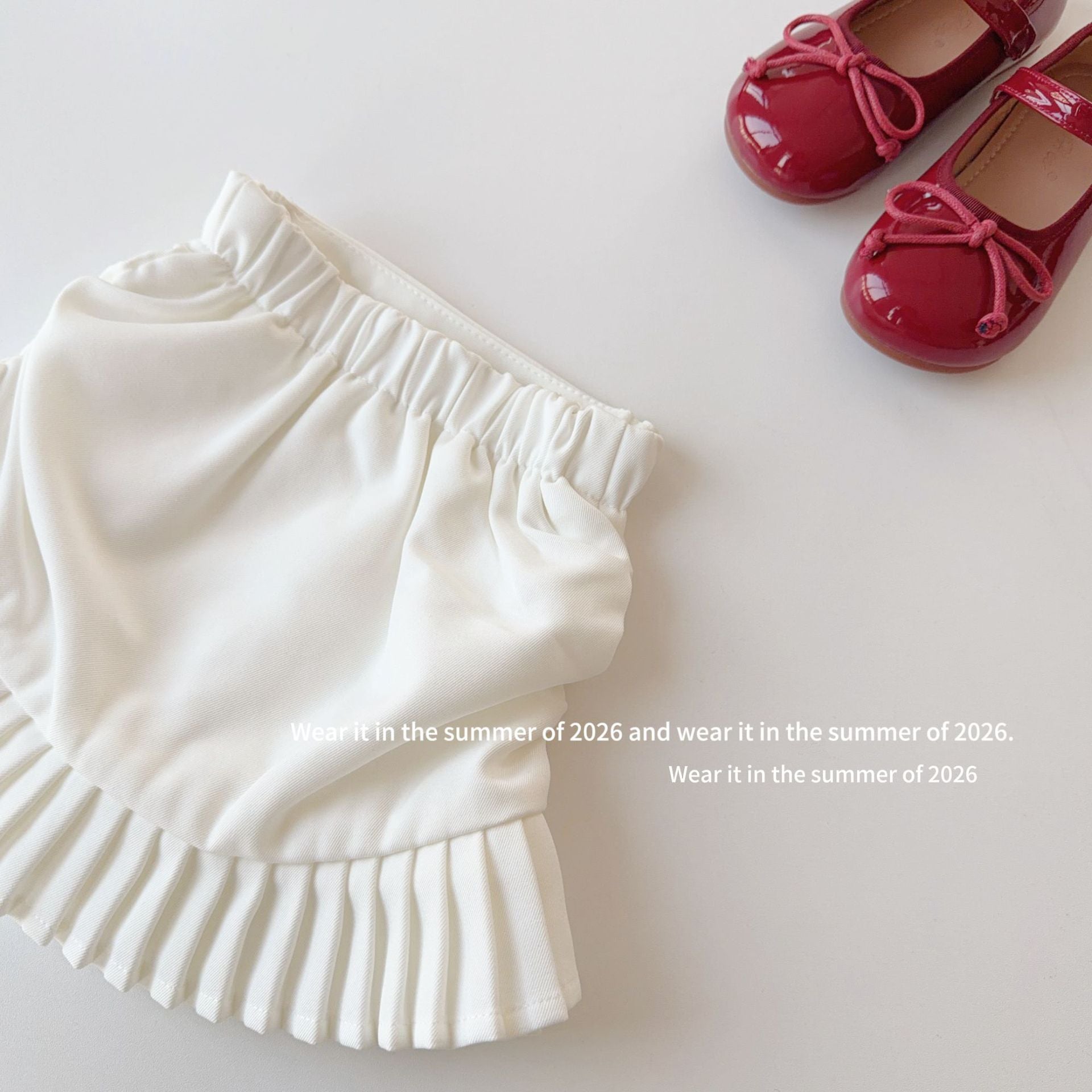 【90-150cm】高腰抓皺百褶裙(帶安全褲)