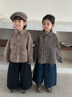 【80-140cm】復古港風豹紋襯衫